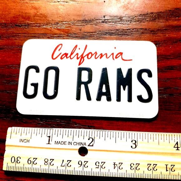 NFL Rams Novelty Metal Magnet New California Sign 3.5" x 2" Wrapped White Sign - Picture 1 of 3